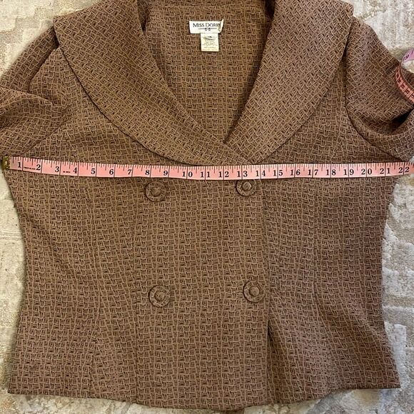 Vintage 90s textured double breasted mod collar jacket tan neutral blazer 16 L - Picture 7 of 8
